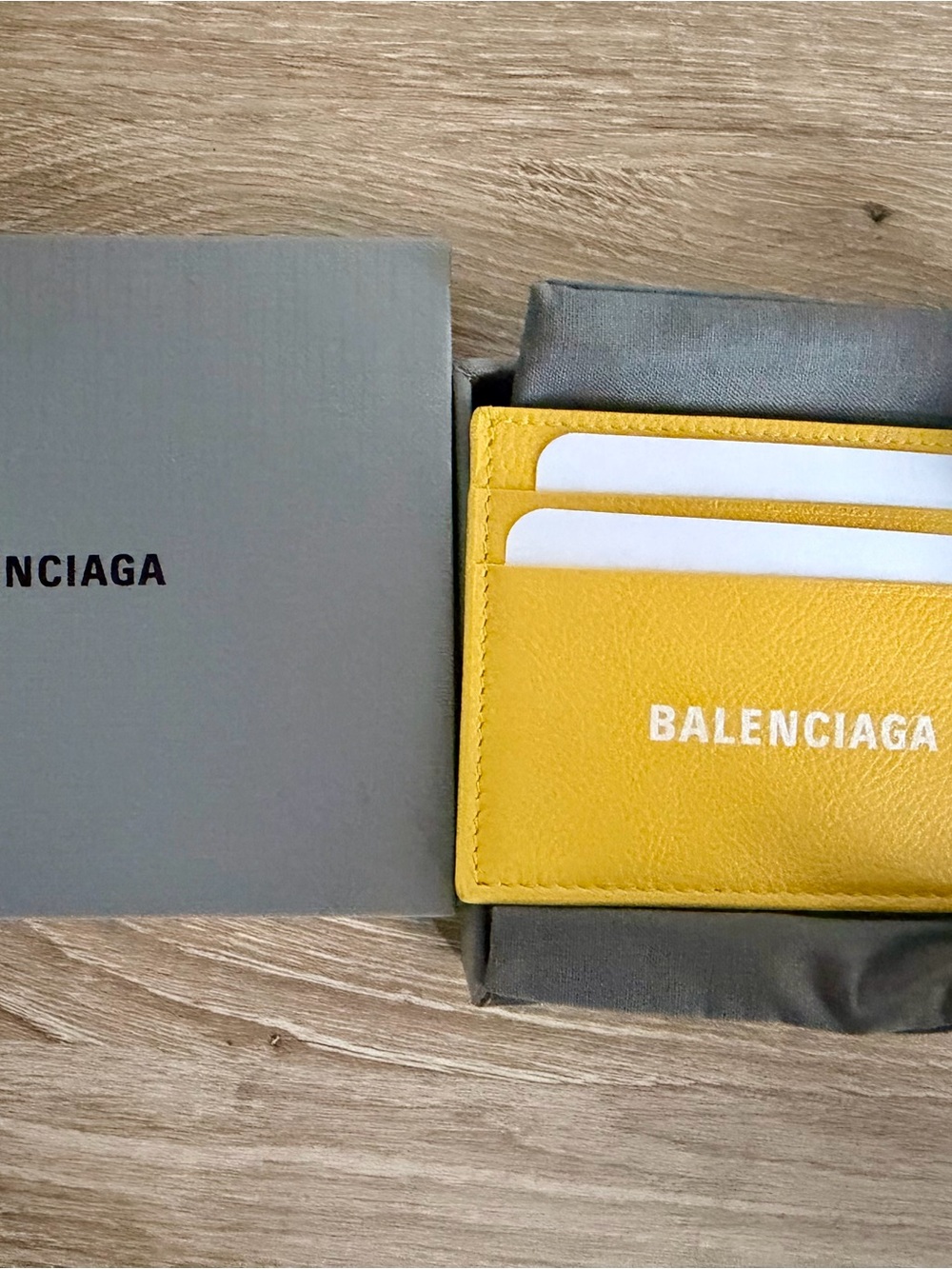NWT Balenciaga Yellow Leather Card Sleeve with White Logo